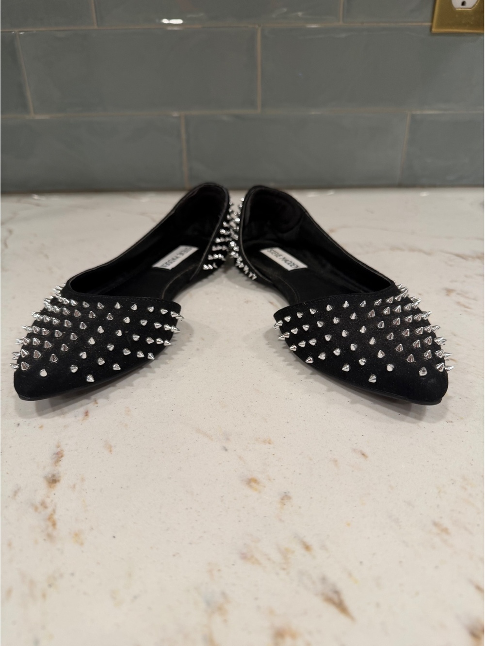 Steve Madden Black Rhinestone Pointed Toe D'Orsay Flats Sz 7